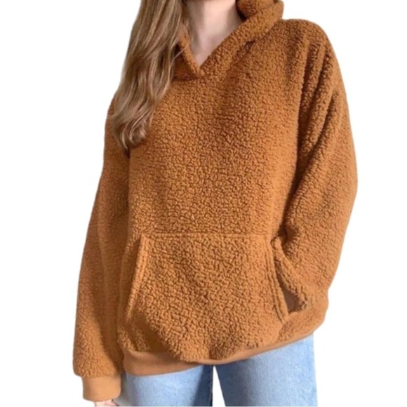 American Eagle Brown Sherpa Hoodie Size Medium - Picture 9 of 9